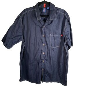 Jantzen Mens Navy Blue Short Sleeve Button Up‎ Casual Shirt with Pocket Cotton